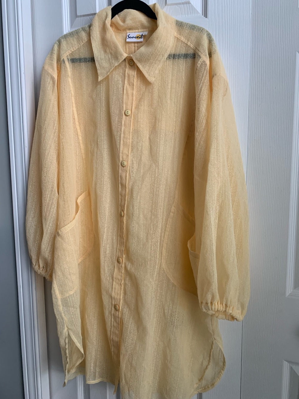 Vintage Sunveil Yellow Sheer Casual Button-Down Beach Coverup (SZ L)